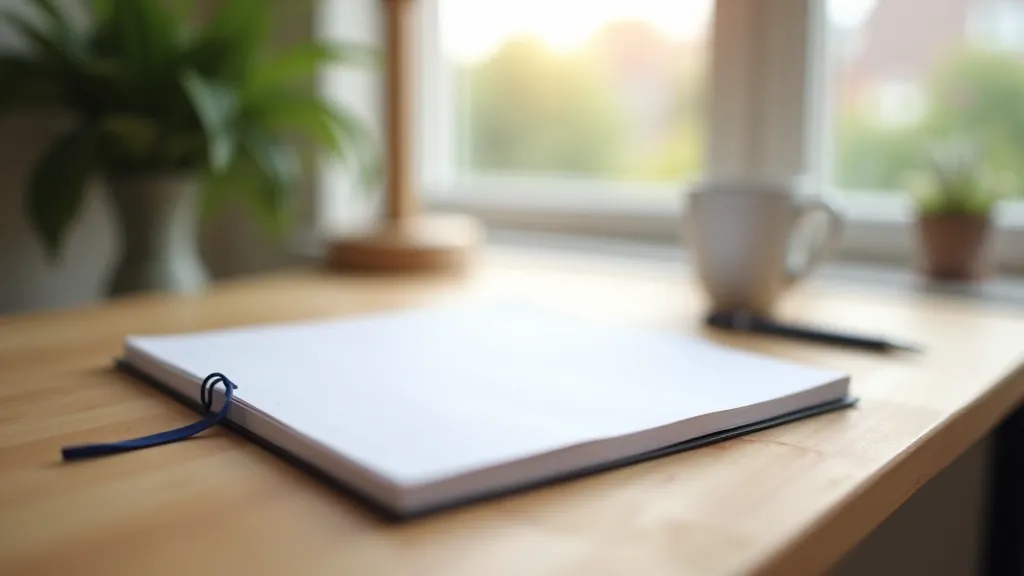 Professional workspace with productivity tools, notebook, and planner on wooden desk with natural lighting