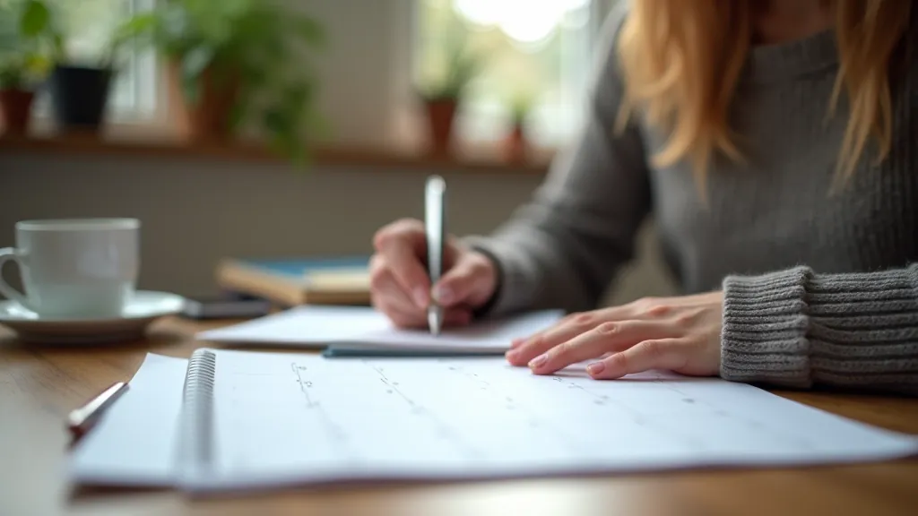 Person planning week in calendar with coffee